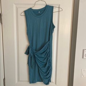 Sleeveless Teal Dress with Ruched Detail